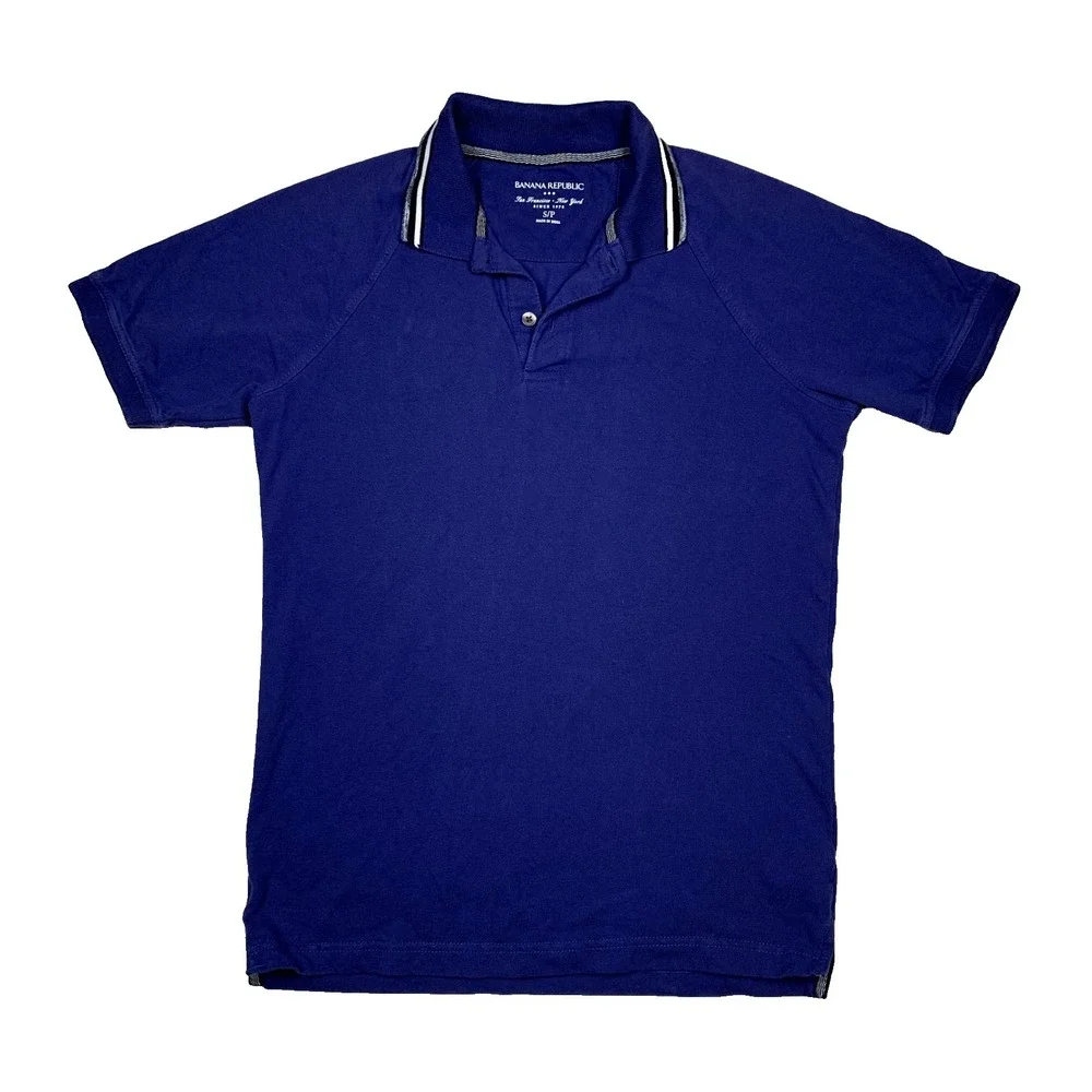 Banana Republic Polo Mens Small Deep Blue Tipped Raglan‎ Short Sleeve Pique S